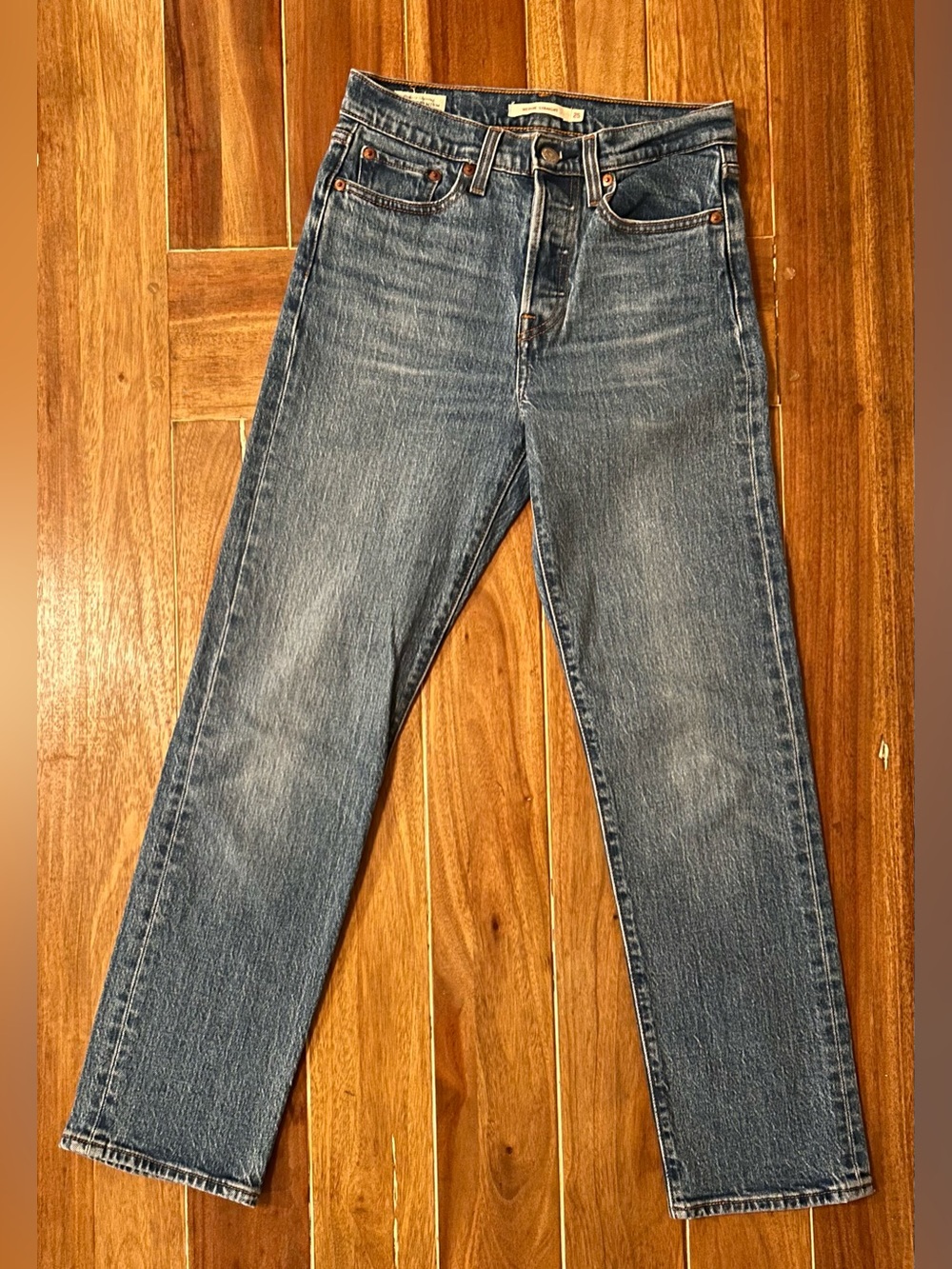 Levis Premium Wedgie Straight Jeans Womens 25 Blue High Rise Denim Pants